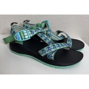 Chaco Girls Z1 Size 4 Youth Kids Sport Sandals Strappy Activewear Green Blue